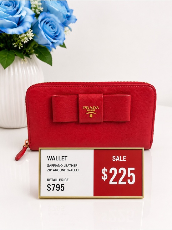 Prada Handbags - Prada pink Saffiano Zip-Around Wallet Bow Detail minor call out price reflects